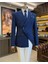 Italyan Stil Erkek Slim Fit Kırlangıç Yaka Keten Karışımlı Kruvaze Ceket Lacivert T11995 1