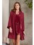 Dantelli Kadife Tulum Sabahlık Takım 4800 Bordo 1