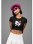 Gözlüklü Hello Kitty Baskılı Crop Top, Kadın Hk Baskılı Crop Bluz 1
