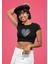 Karalama Kalp Baskılı Crop Top, Kadın Kalp Baskılı Crop Bluz 2