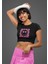Mutlu Yüz Baskılı Crop Top, Kadın Pembe Baskılı Crop Bluz 1