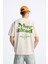 Bisiklet Yaka Move Ahead Yazılı Kordinat Baskılı Oversize Bej Erkek T-Shirt 1