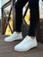 Beyaz Cilt Deri, Beyaz Taban Boyu 3 Cm, Şık ve Kullanışlı Günlük Klasik Bağcıklı Erkek Sneaker 2