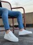 Beyaz Cilt Deri, Beyaz Taban Boyu 3 Cm, Şık ve Kullanışlı Günlük Klasik Bağcıklı Erkek Sneaker 3