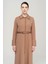 Gömlek Yaka Saten ve Aksesuar Detaylı Astarlı Pardesü KAMEL 6562 3