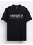 Oversize Bisiklet Yaka Explore Baskılı Kısa Kollu Siyah T-Shirt 1