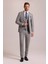 Erkek Gri Krem Slim Fit Sivri Yaka Yelekli Yün Kareli Takım Elbise 1