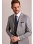 Erkek Gri Krem Slim Fit Sivri Yaka Yelekli Yün Kareli Takım Elbise 3