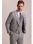 Erkek Gri Krem Slim Fit Sivri Yaka Yelekli Yün Kareli Takım Elbise 4