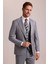Erkek Gri Bej Slim Fit Sivri Yaka Yelekli Yün Takım Elbise 1