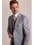 Erkek Gri Bej Slim Fit Sivri Yaka Yelekli Yün Takım Elbise 3