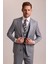 Erkek Gri Bej Slim Fit Sivri Yaka Yelekli Yün Takım Elbise 4