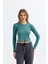 Çağla Bisiklet Yaka Uzun Kollu Fitilli Kaşkorse Crop Bluz 2
