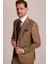 Erkek Taba Slim Fit Sivri Yaka Yelekli Yün Takım Elbise 4