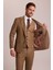 Erkek Taba Slim Fit Sivri Yaka Yelekli Yün Takım Elbise 5
