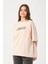Unisex Bej Bisiklet Yaka Baskılı Oversize T-Shirt 3