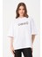 Unisex Beyaz Bisiklet Yaka Baskılı Oversize T-Shirt 2