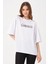 Unisex Beyaz Bisiklet Yaka Baskılı Oversize T-Shirt 3