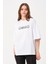 Unisex Beyaz Bisiklet Yaka Baskılı Oversize T-Shirt 4