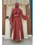 Nakış Işleme Detaylı Bel Kuşaklı Abaya 7901 Gül Kurusu 2