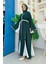 Nakış Işleme Detaylı Bel Kuşaklı Abaya 7901 Zümrüt 2