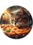 Pizza ve Sevimli Kedi Tasarım Duvar Saati 1
