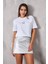 Siyah Taş Işlemeli Tasarım Oversize Beyaz Kadın T-Shirt 1