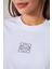 Siyah Taş Işlemeli Tasarım Oversize Beyaz Kadın T-Shirt 4