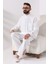 Erkek Çınar Hac ve Umre Kıyafeti Ikili Alt Üst Viskon Afgan Takım Ekru 5