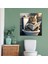 Tekli Kare Kanvas Banyo Tablosu Gazete Okuyan Yeşil Gözlü Kedi 1