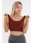Crop Fitilli Kalın Askı Sporcu Sütyen | Kahverengi 4