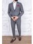 Erkek Slim Fit Sivri Yaka Ekose Yelekli Açık Gri Kombin Takım Elbise 1