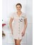 Kadın Pamuk Penye Kısa Kol Düğmeli Krem Tunik Gecelik 13109 2