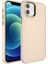 Apple iPhone 12 Uyumlu Kılıf Metal Çerçeve ve Buton Tasarımlı Kapak, Krem 1