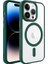 Apple iPhone 14 Pro Max Uyumlu Kılıf Wireless Şarj Özellikli Krom Magsafe Silikon Kapak, Koyu Yeşil 1