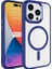 Apple iPhone 15 Pro Max Uyumlu Kılıf Wireless Şarj Özellikli Krom Magsafe Silikon Kapak, Lacivert 1
