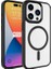 Apple iPhone 15 Pro Max Uyumlu Kılıf Wireless Şarj Özellikli Krom Magsafe Silikon Kapak, Siyah 1