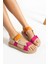 Yula Fashion Shoes Step Bej Fuşya Oranj Mix Cırtlı Sandalet 2