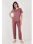 Yumuşak Dokulu Bisiklet Yaka Pijama Takımı Bayan Pijama Takımı 6097605 2