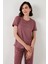Yumuşak Dokulu Bisiklet Yaka Pijama Takımı Bayan Pijama Takımı 6097605 3