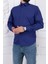 Erkek Slim Fit Dar Yaka Uzun Kol 6 Drop Koyu Parlement Gömlek 2
