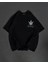 Unisex Bisiklet Yaka Baskılı Oversize T-Shirt - Siyah 1