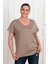 Kadın V Yaka Büyük Beden T-Shirt 1486-23 3