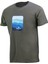 Erkek Bisiklet Yaka Yazlık Göğüs Baskılı Standart Fit Haki T-Shirt 1