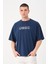 Erkek Bisiklet Yaka Logo Detaylı Oversize T-Shirt 1