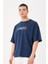 Erkek Bisiklet Yaka Logo Detaylı Oversize T-Shirt 2