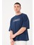 Erkek Bisiklet Yaka Logo Detaylı Oversize T-Shirt 3