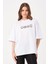 Unisex Beyaz Bisiklet Yaka Baskılı Oversize T-Shirt 2