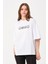 Unisex Beyaz Bisiklet Yaka Baskılı Oversize T-Shirt 4