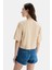 Helena Kahve Bisiklet Yaka Oversize Crop Nakışlı Oversize Kadın Tshirt 4